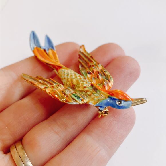 VTG Signed ART Mid Century Enamel Bird of Paradise Brooch Figural Colorful 1950s - Picture 2 of 10